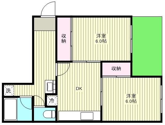 ティーハイム小笠原(2DK/1階)の間取り写真