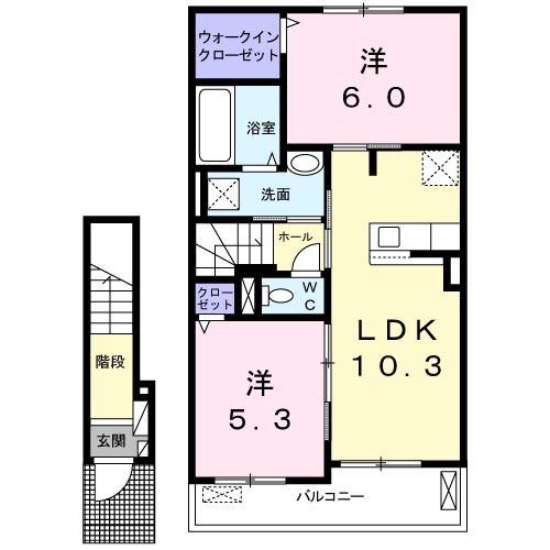 サニーサイドII(2LDK/2階)の間取り写真