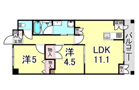 ロイヤル西宮駅前アイシス(2LDK/11階)の間取り写真