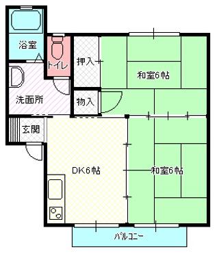 メゾン棟林B棟(2DK/2階)の間取り写真