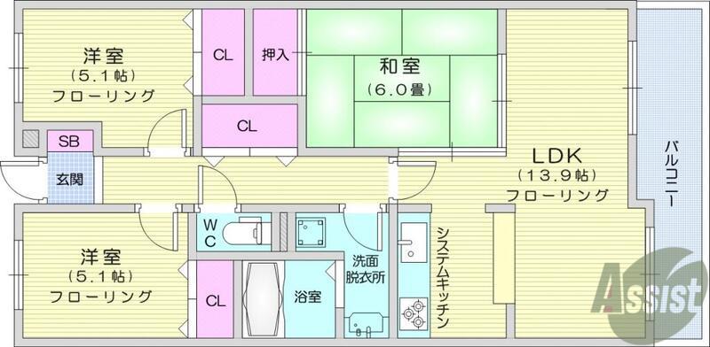 ロイヤルパレス長町南Ⅲ(3LDK/1階)の間取り写真