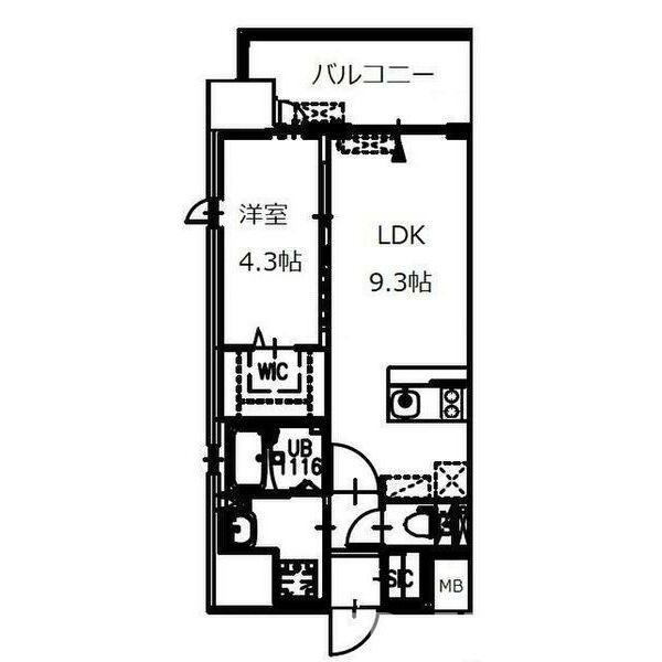 QUINTET NAMBA(1LDK/11階)の間取り写真