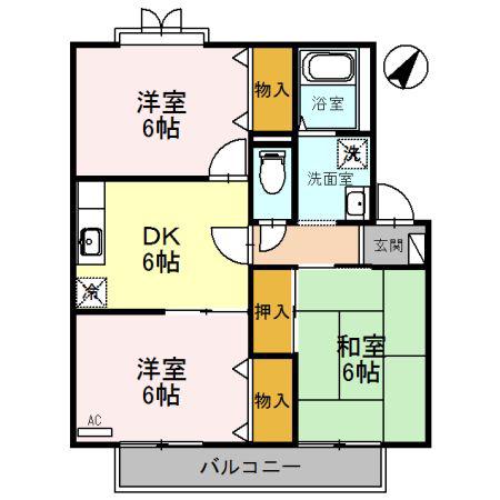 モンターニュ・リーブルA(3DK/2階)の間取り写真
