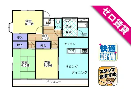 ソレアードおだ(3LDK/1階)の間取り写真