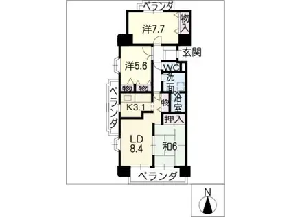 クレスト石川橋(3LDK/4階)の間取り写真