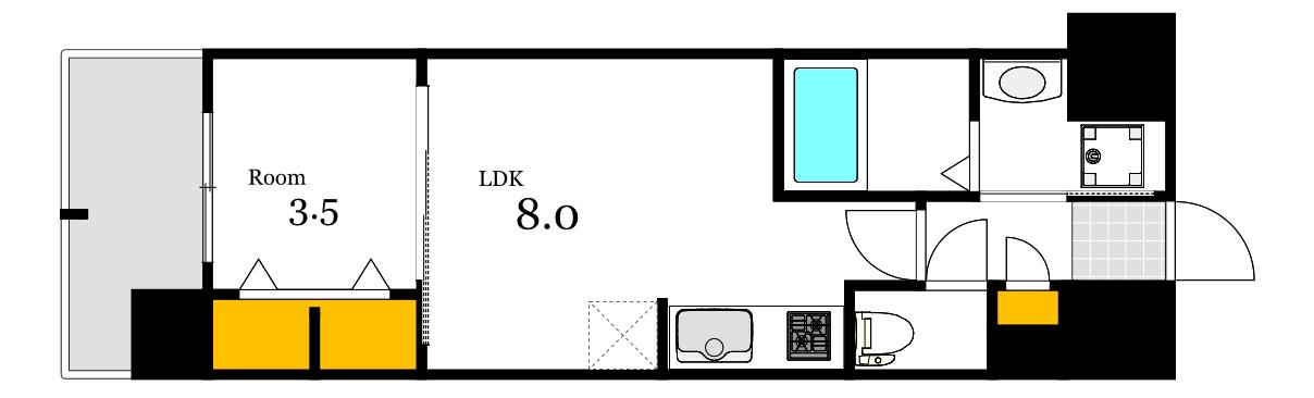 S-RESIDENCE空港通AWESOME(1LDK/1階)の間取り写真