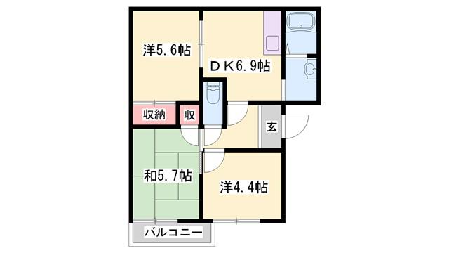 ガーデンハイツ緑ヶ丘E(3DK/2階)の間取り写真