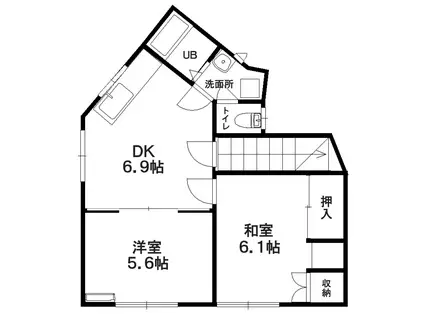 三ツ割トリプルワン(2DK/2階)の間取り写真