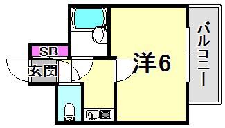 ホワイエ甲子園(1K/3階)の間取り写真