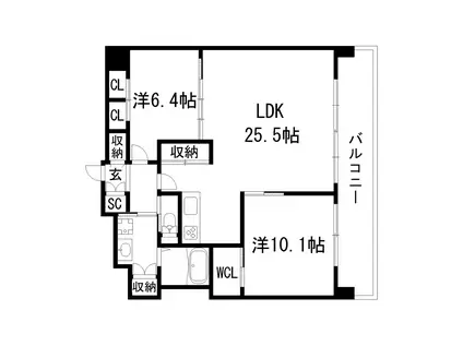 プレジオ宝塚ASIAN(2LDK/6階)の間取り写真