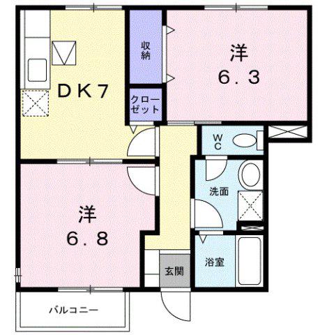メゾン コリーヌII(2DK/1階)の間取り写真