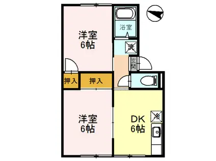 アイランドハイツ桑間 B棟(2DK/1階)の間取り写真