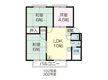 サニーハイツ中山(3LDK/2階)の間取り写真