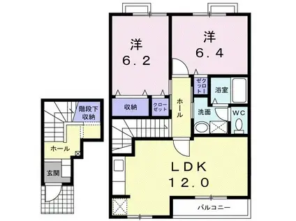 オーブリーヒキノB(2LDK/2階)の間取り写真