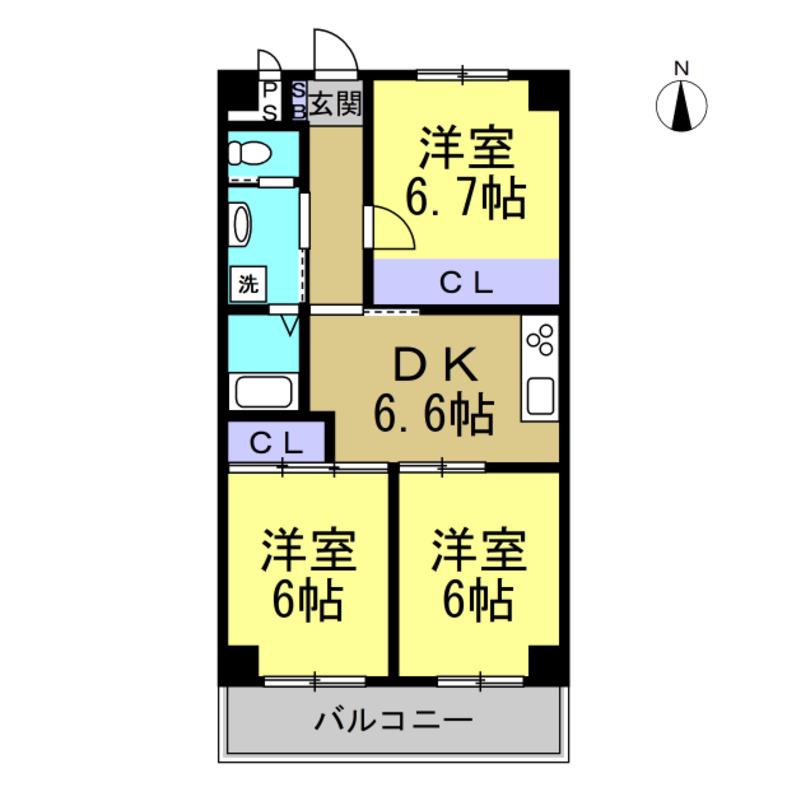 ジュネス青山(3DK/2階)の間取り写真
