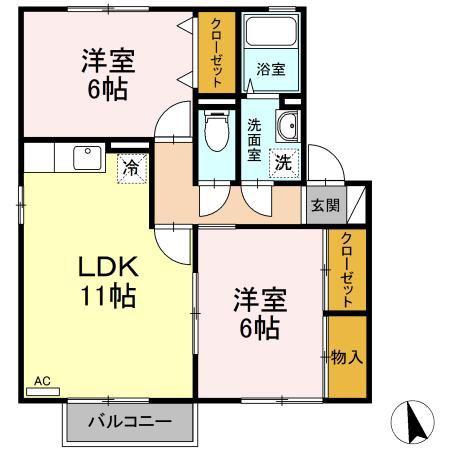 プラザ・ルミエール弐番館 B棟(2LDK/1階)の間取り写真