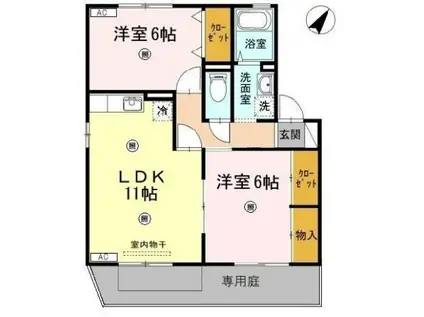 ディアコートA(2LDK/1階)の間取り写真