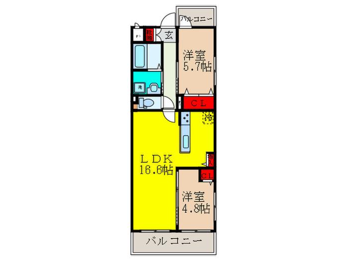ガルデン穂波(2LDK/1階)の間取り写真