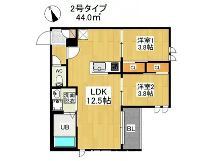 REGALEST 悦陽正守(2LDK/2階)の間取り写真