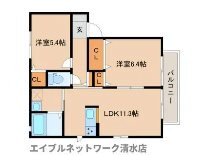 PALOS上清水(2LDK/2階)の間取り写真