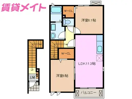 ウェルス ガーデンII(2LDK/2階)の間取り写真