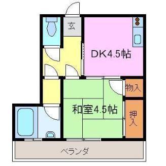 稲原ハイツ(1DK/3階)の間取り写真