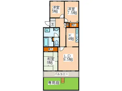 えびな国分団地8号棟(3LDK/1階)の間取り写真