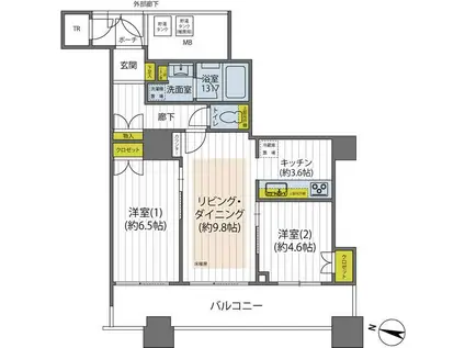 ヴィナシス金町(2LDK/16階)の間取り写真
