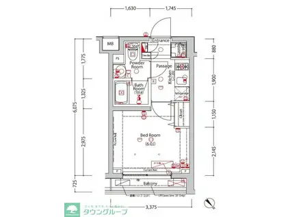 ジーベック旗の台(1K/2階)の間取り写真