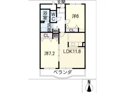 アーバン・ヒルズ(2LDK/5階)の間取り写真