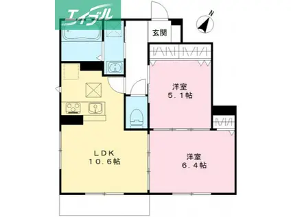 ユアメゾン一宮(2LDK/1階)の間取り写真