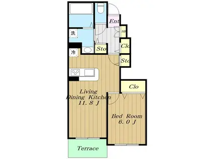 モアナ レア(1LDK/1階)の間取り写真