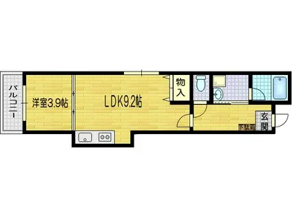 ブランネージュ烏丸五条(1LDK/2階)の間取り写真
