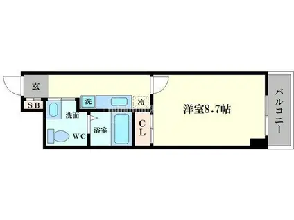 ZERO 千代崎(1K/6階)の間取り写真