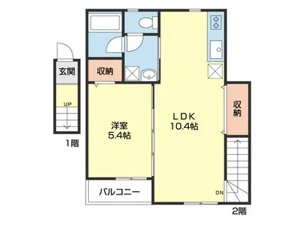 TJ山B(1LDK/2階)の間取り写真