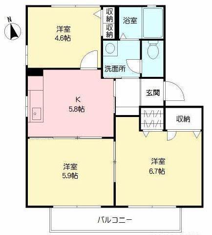 プランドール A棟(3K/2階)の間取り写真