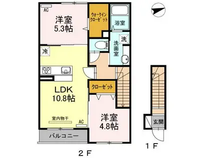 カミーユ上福原(2LDK/2階)の間取り写真