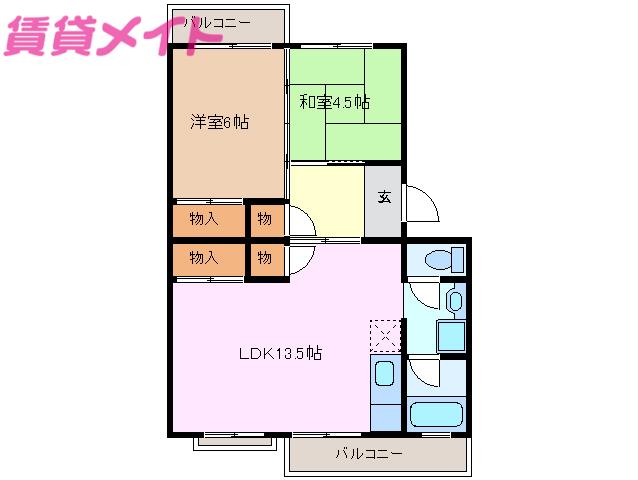 江場ハイツ(2LDK/3階)の間取り写真