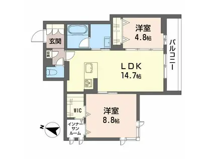 LA PALAIS VERT ラ・パレヴェール(2LDK/3階)の間取り写真