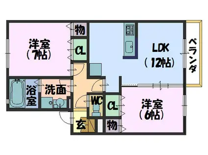 カルチェ赤坂B棟(2LDK/2階)の間取り写真