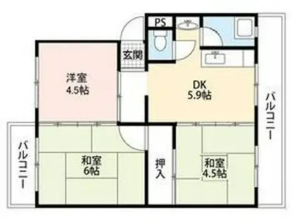 シーサイド貝掛マンションB棟(3DK/4階)の間取り写真