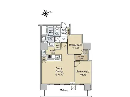 メガシティタワーズ THE イースト(2LDK/16階)の間取り写真