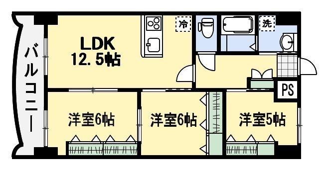 ロイヤルノースナイン(3LDK/6階)の間取り写真