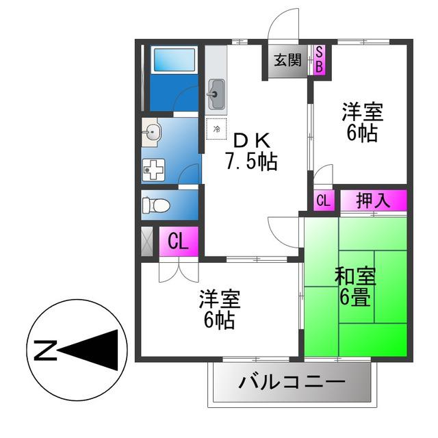 ヴェルディーハイツ(3DK/1階)の間取り写真