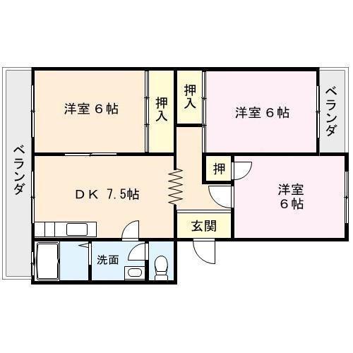 マンションきよし(3DK/1階)の間取り写真