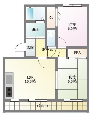 グランドクルー(2LDK/2階)の間取り写真