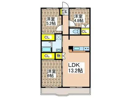 洋光台山の手マンション(3LDK/2階)の間取り写真