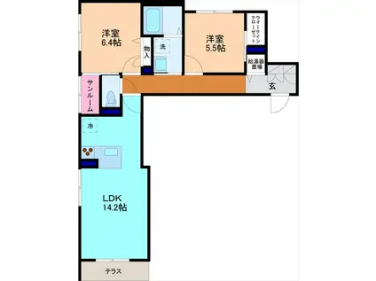 LA FLORAISON(2LDK/1階)の間取り写真