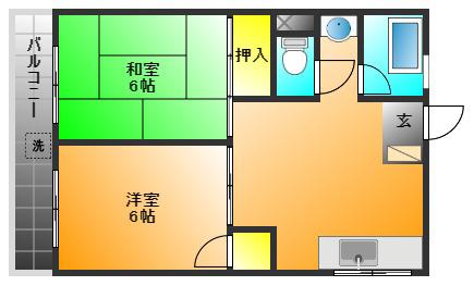 ベアーズマンション(2DK/4階)の間取り写真