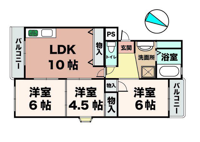 メゾン大津和(3LDK/1階)の間取り写真